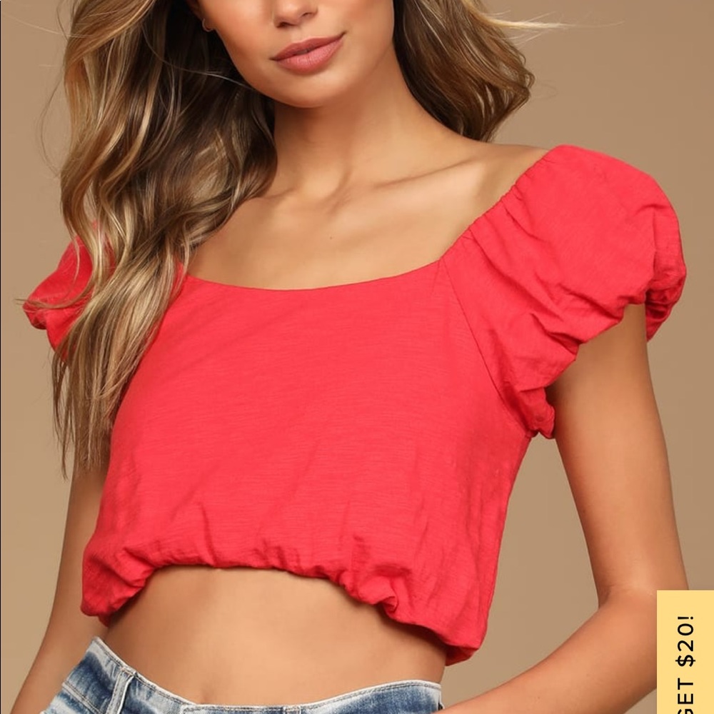Lulus Red Puff Sleeve Crop Top